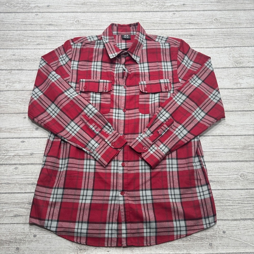 Oakley Flannel Shirt Men's XL Red Plaid Long Sleeve Regular Button Down Utility